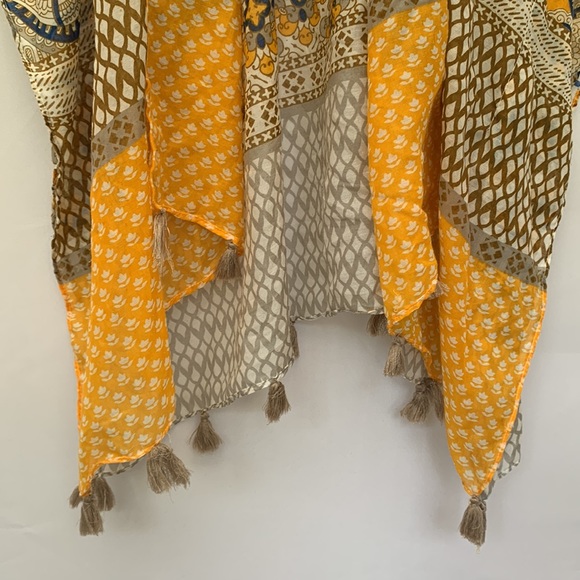 RAJ Boho Lightweight Cotton Kimono w/ Tassels Yellow Tan Beach Coverup - Picture 3 of 12